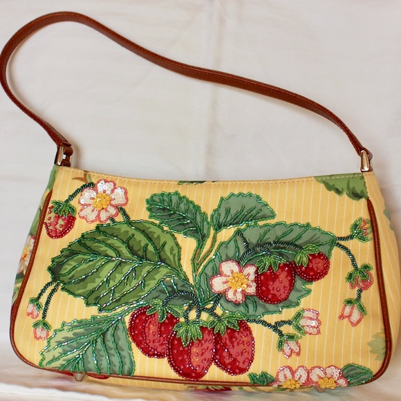Isabella Fiore Handbags - Isabella Fiore Beaded Strawberry Floral Handbag